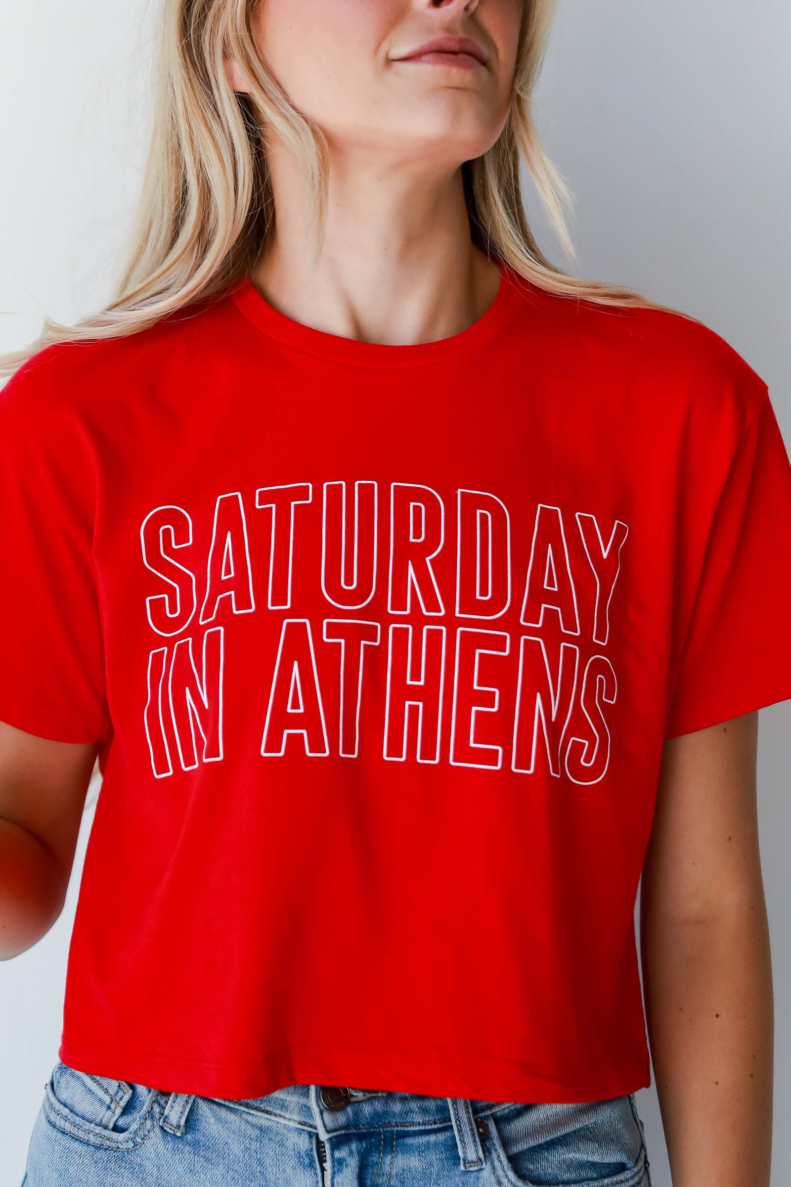 Red Saturday In Athens Cropped Tee