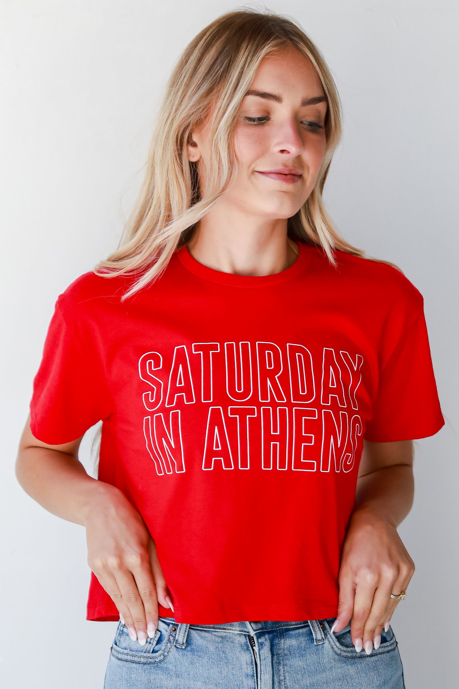 Red Saturday In Athens Cropped Tee