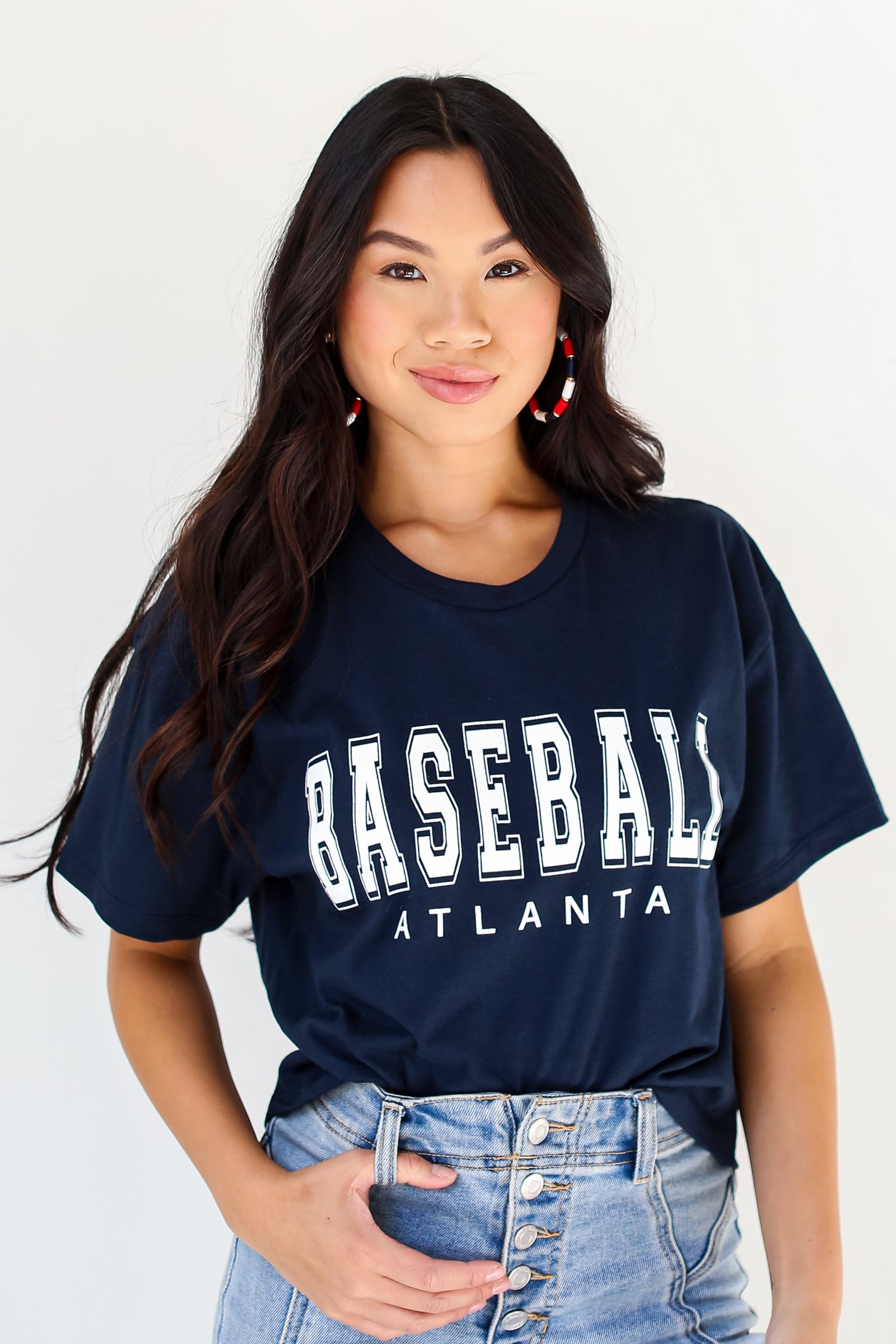 Navy Atlanta Baseball Cropped Tee