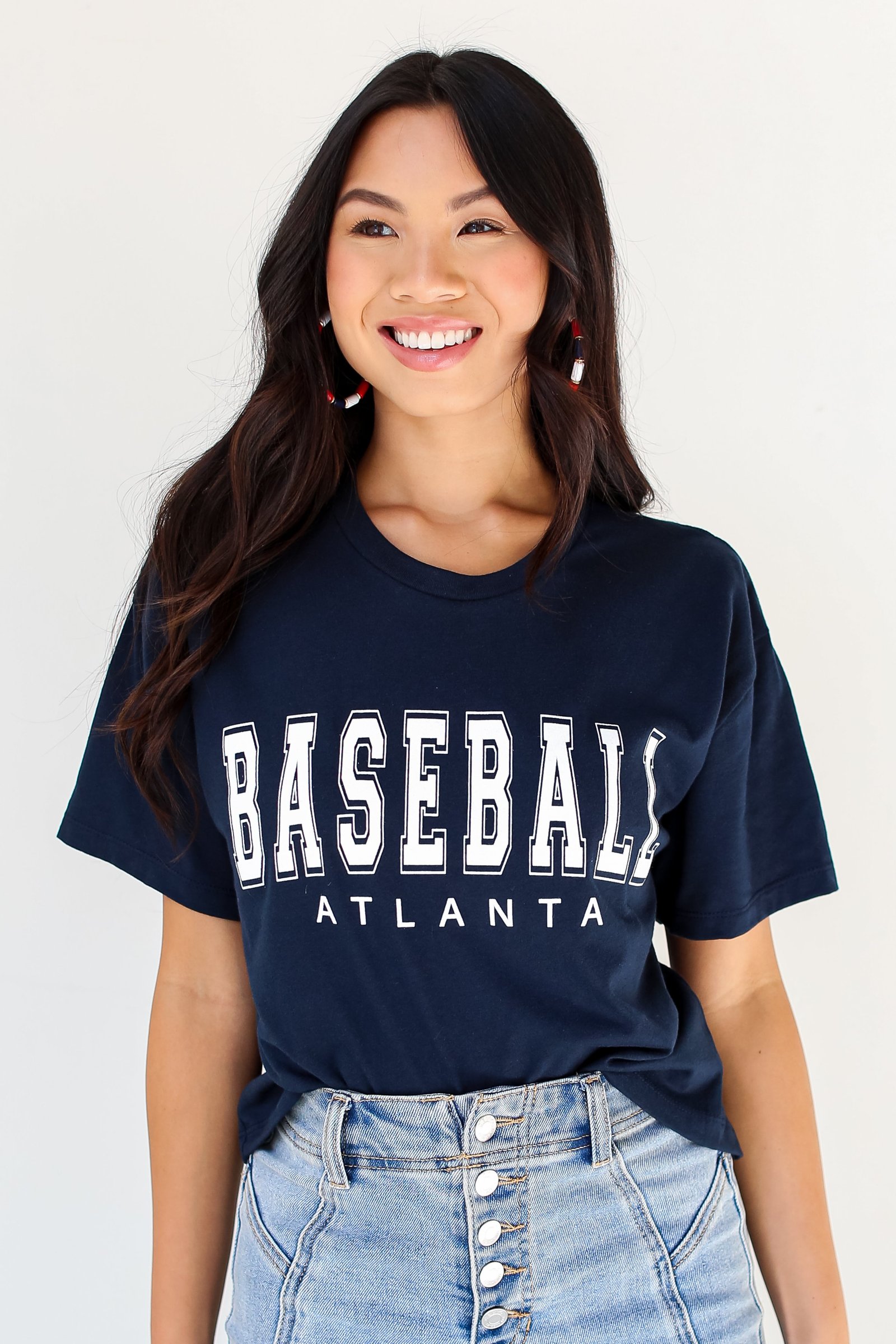 Navy Atlanta Baseball Cropped Tee