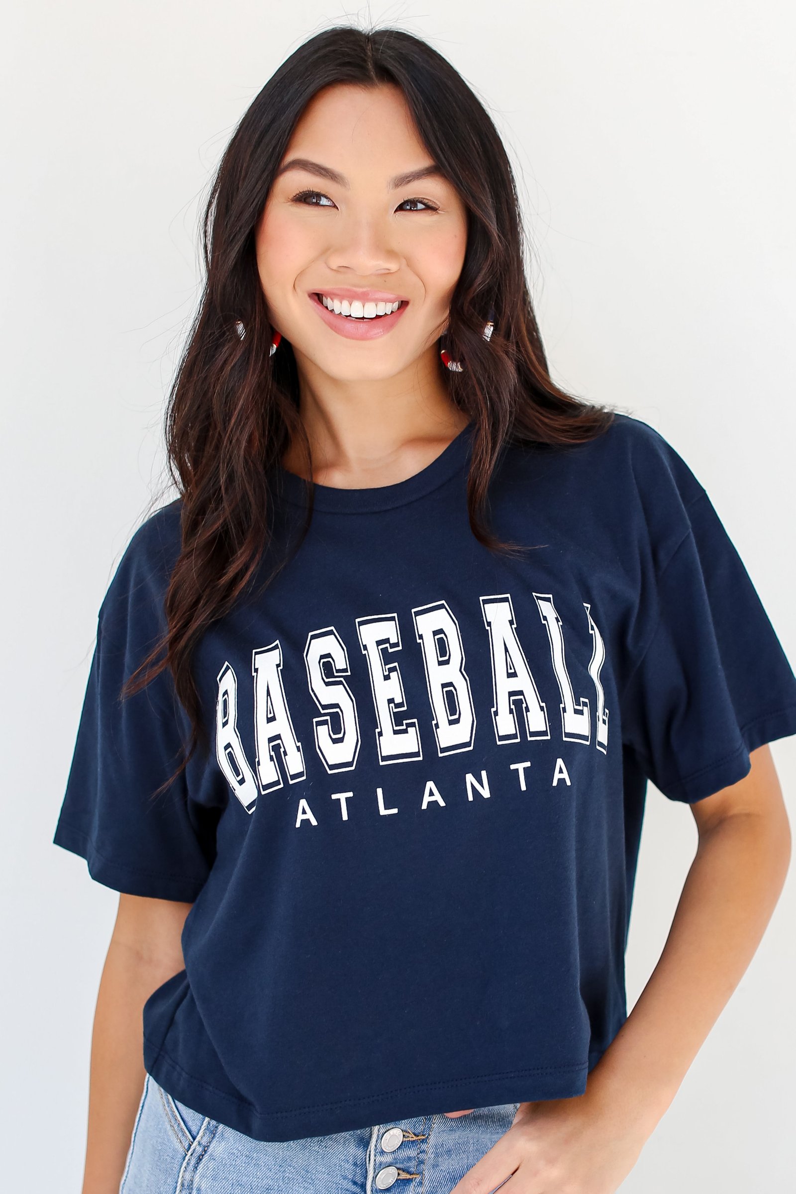 Navy Atlanta Baseball Cropped Tee