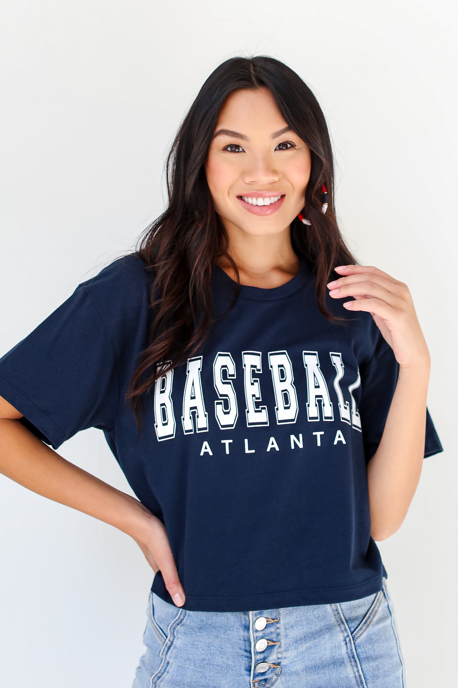 Navy Atlanta Baseball Cropped Tee