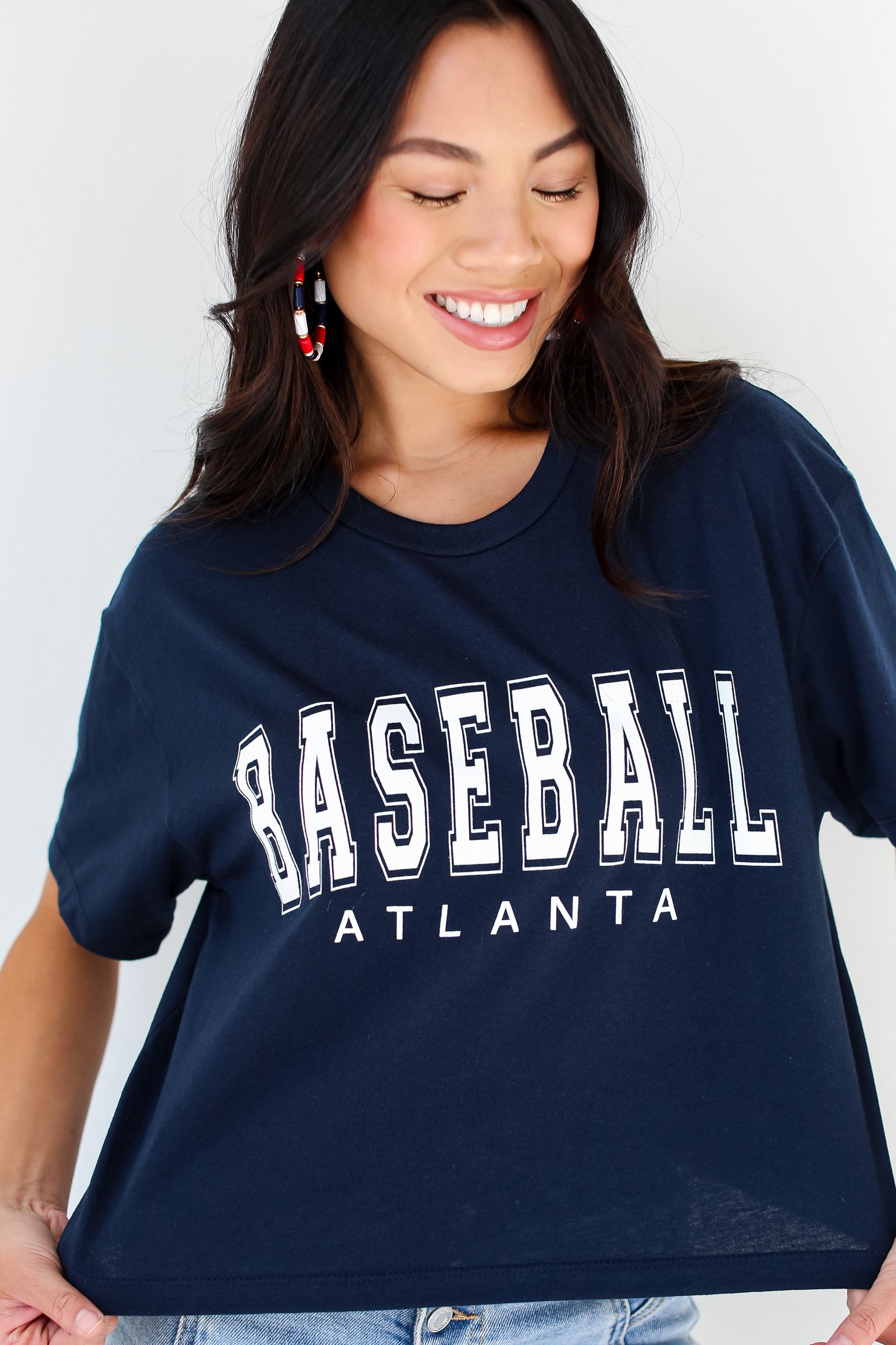 Navy Atlanta Baseball Cropped Tee