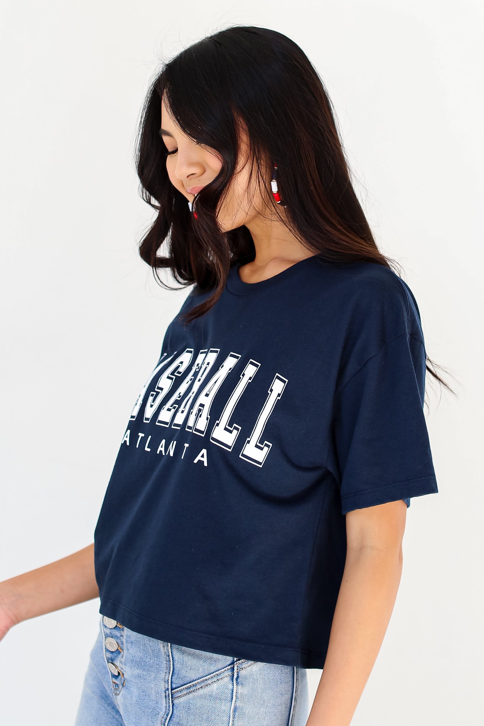 Navy Atlanta Baseball Cropped Tee
