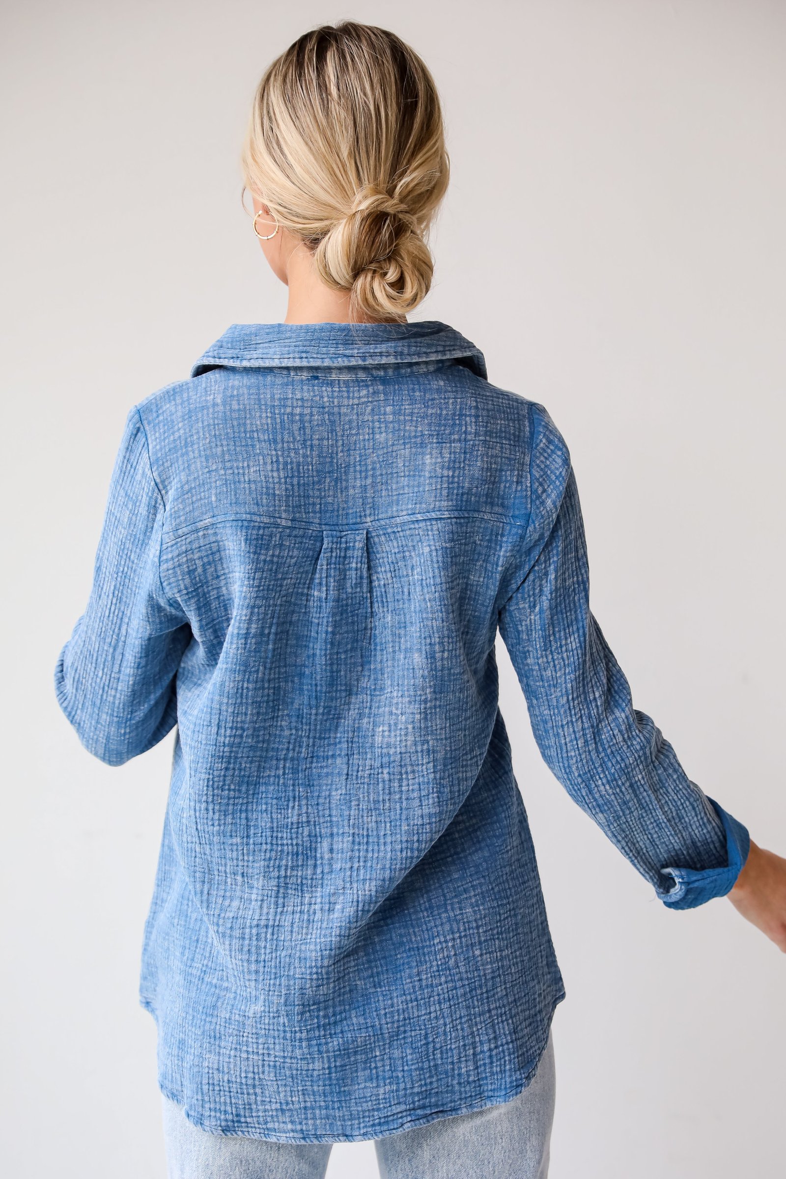 Morgan Denim Linen Button-Up Blouse - DU DEAL