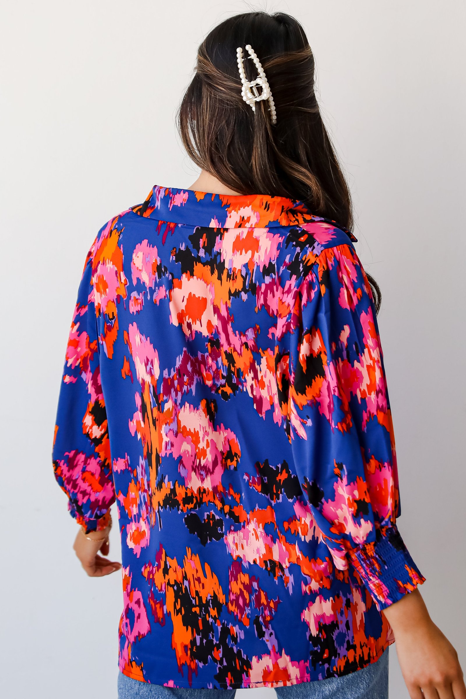 Graciously Glam Blue Satin Blouse