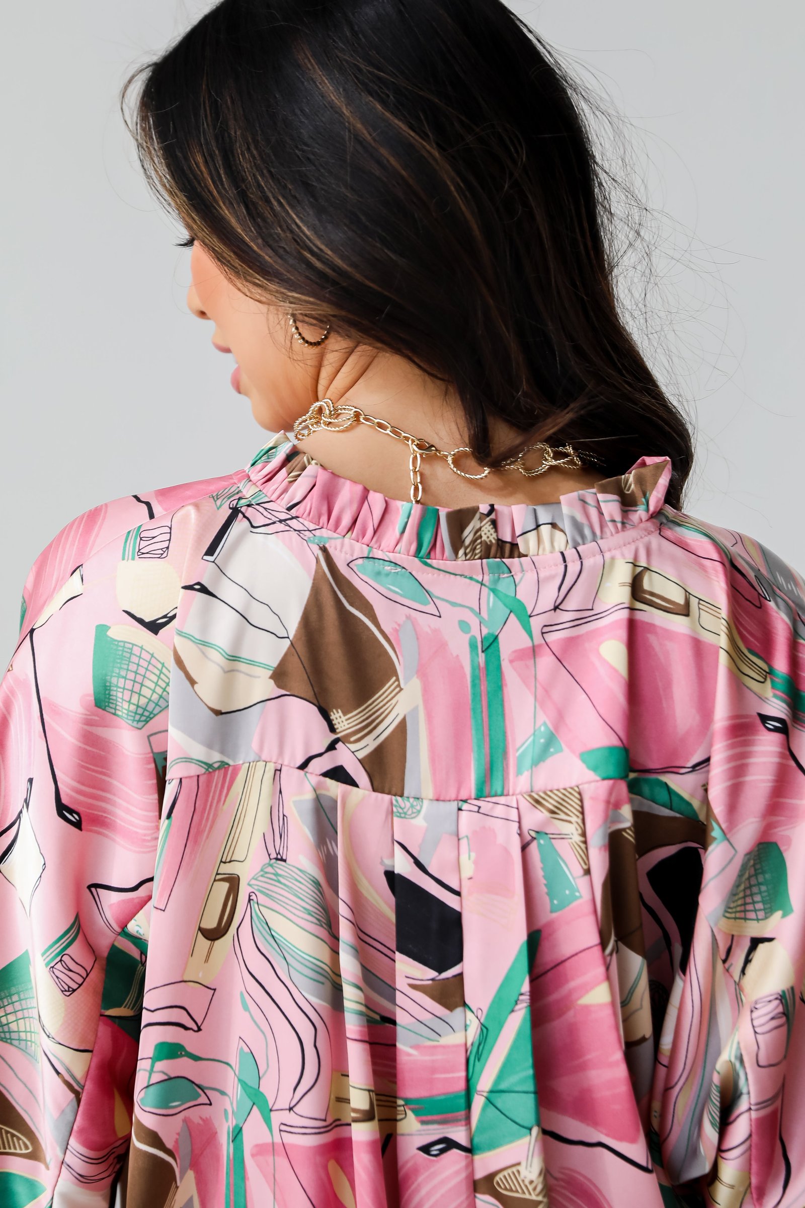 Stylish Imagination Pink Satin Oversized Blouse